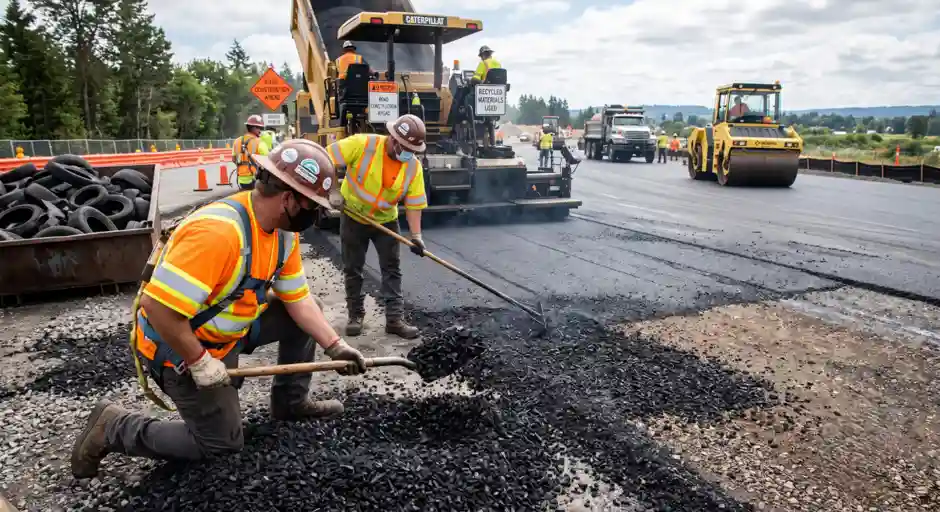 20,000 waste tyres went under a road and they had a surprising job