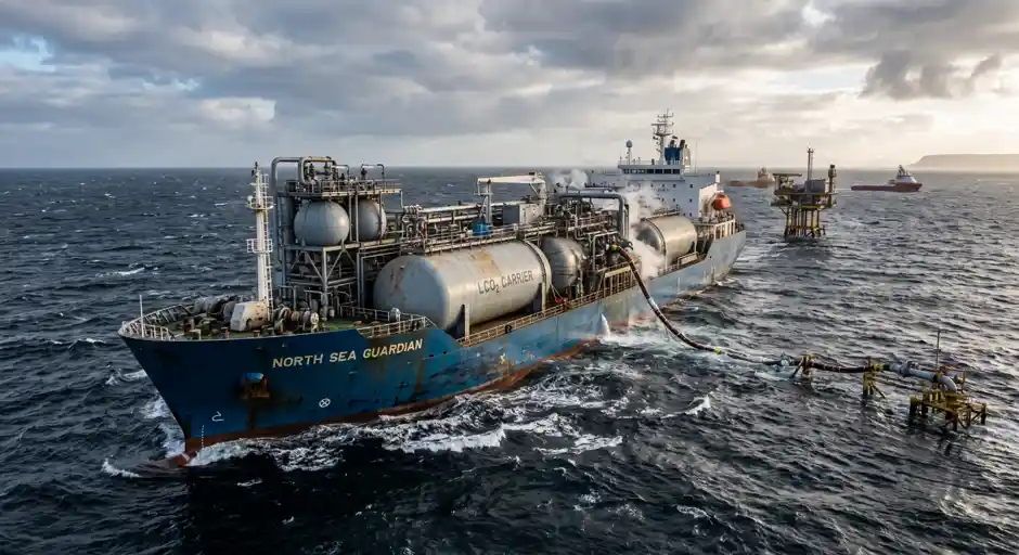 This ship carries millions of gallons of CO₂ to be stored beneath the North Sea
